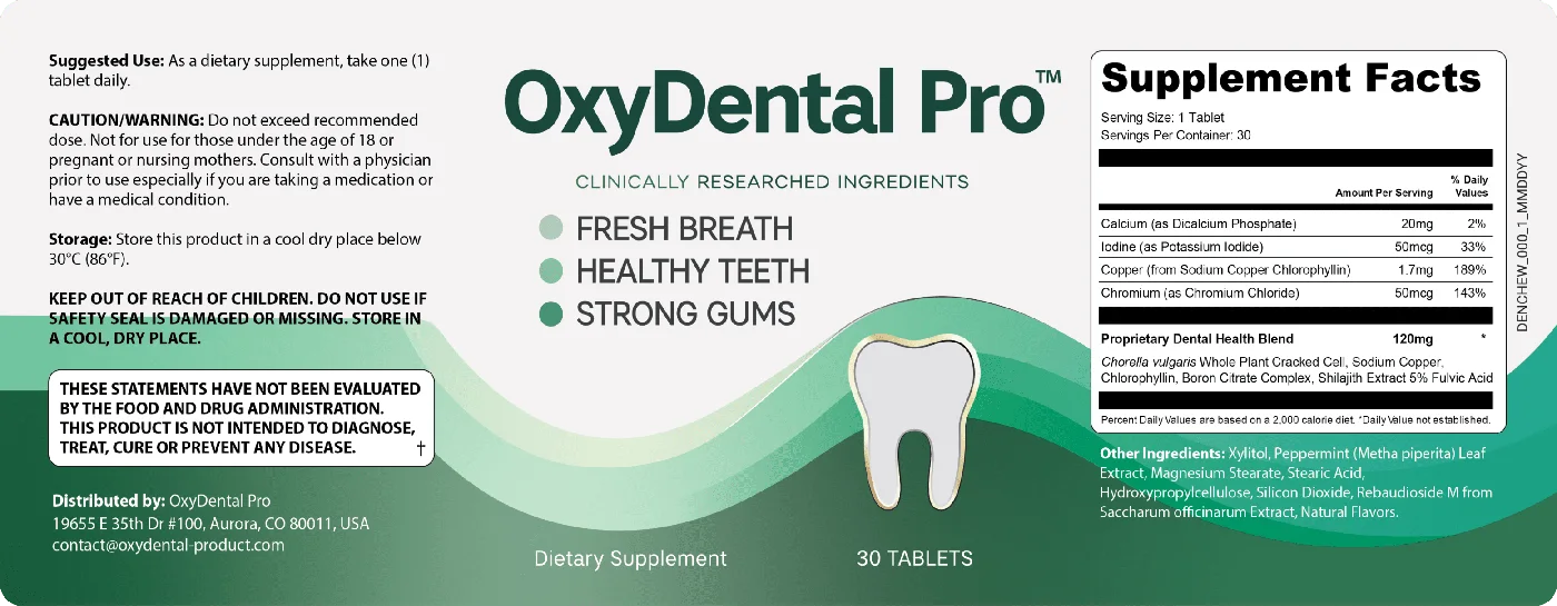 OxyDental Pro Supplement Facts label