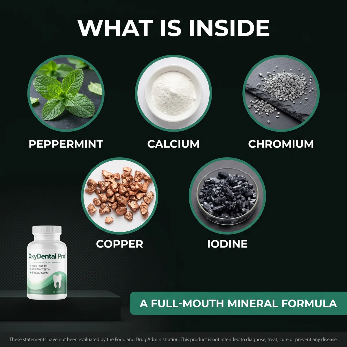 OxyDental key ingredients: peppermint, calcium, chromium